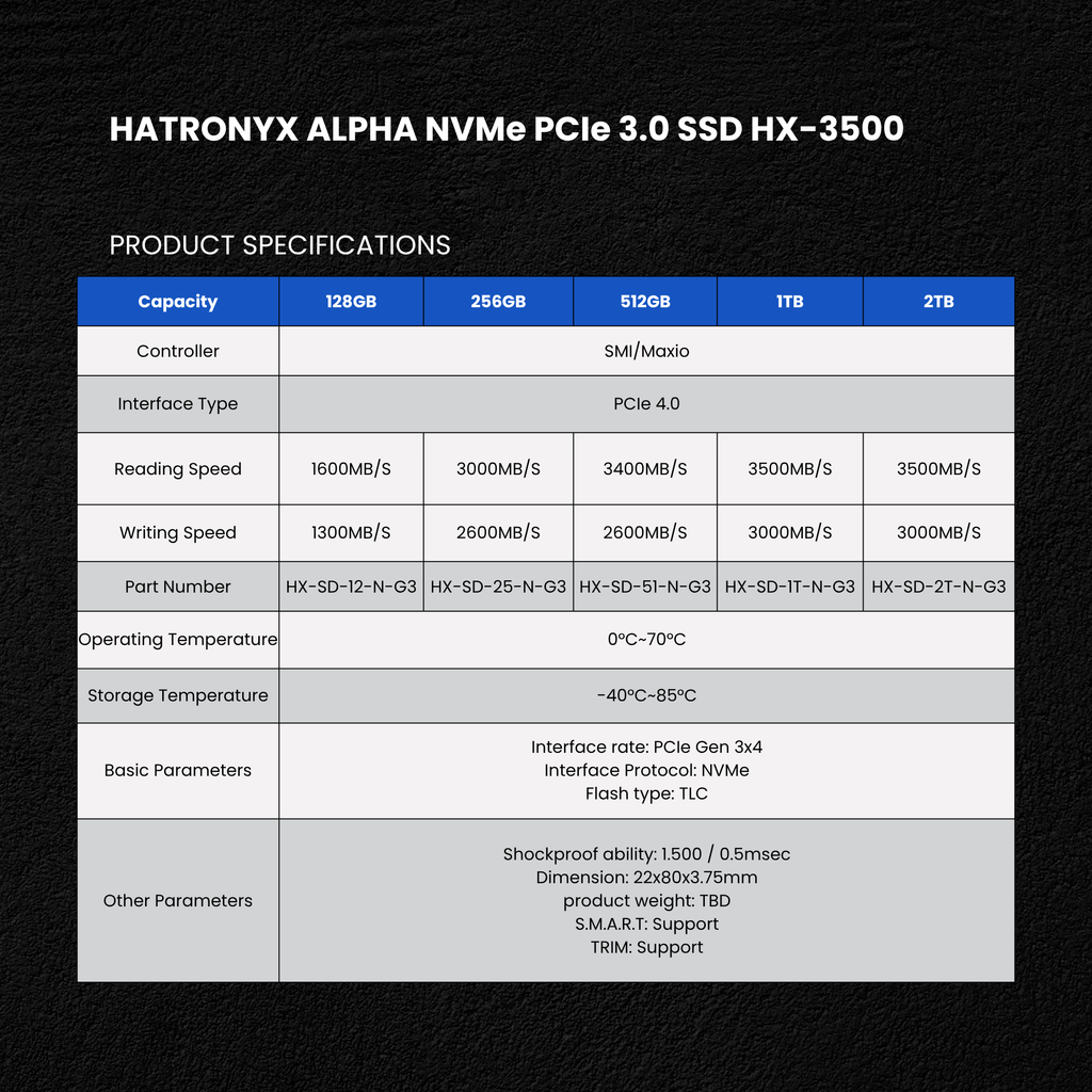 HATRONYX Alpha HX-3500 PCIe Gen 3 NVMe M.2 SSD additional product image