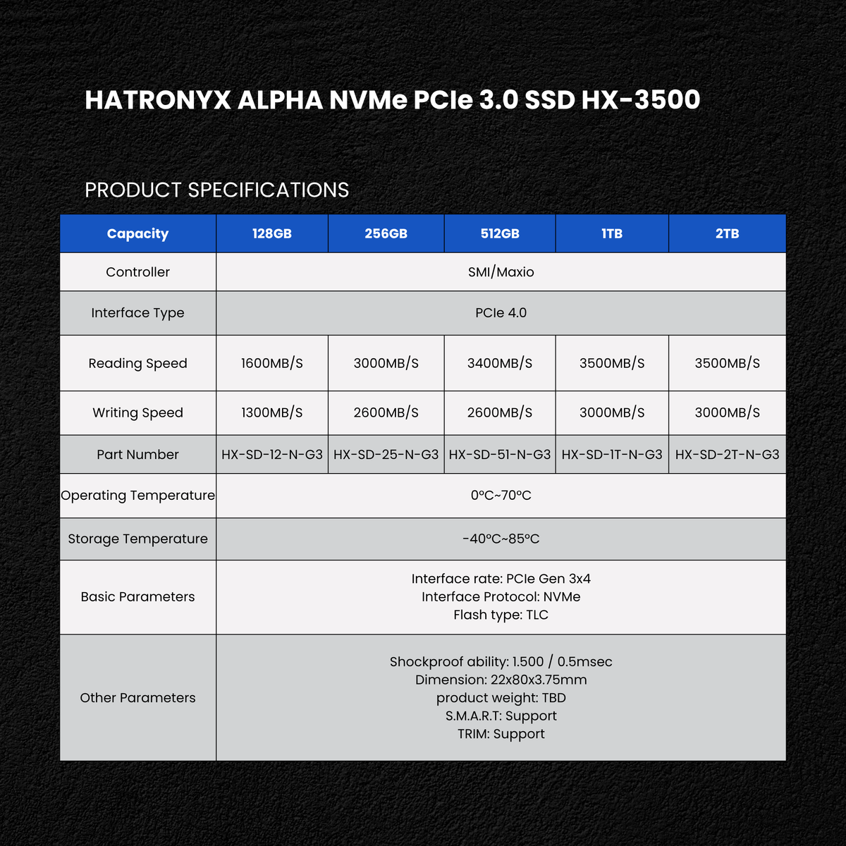 HATRONYX Alpha HX-3500 PCIe Gen 3 NVMe M.2 SSD additional product image