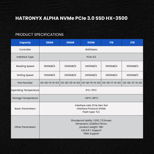 HATRONYX Alpha HX-3500 PCIe Gen 3 NVMe M.2 SSD additional product image